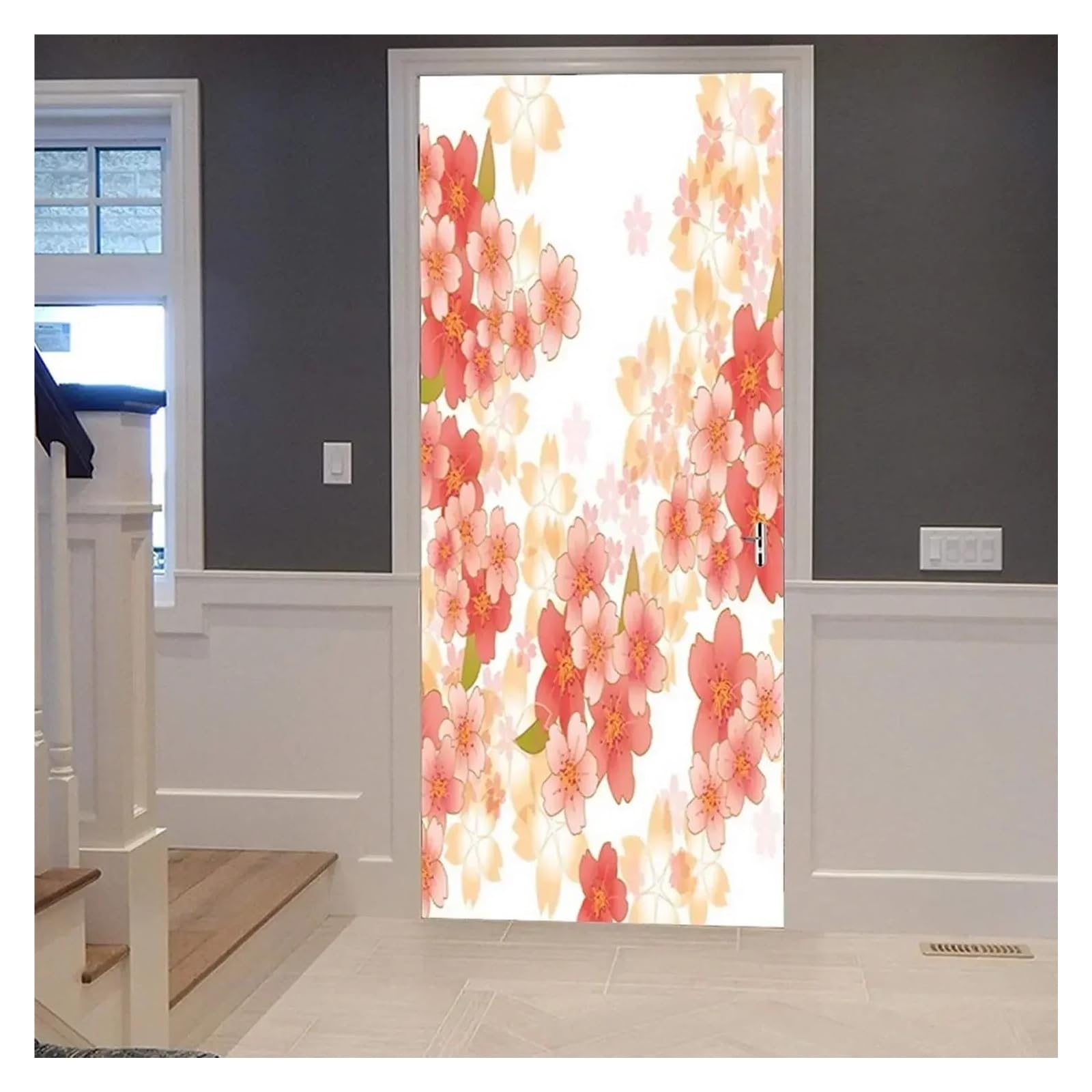 Autocollant mural floral coloré 3D pour rénover une porte abîmée