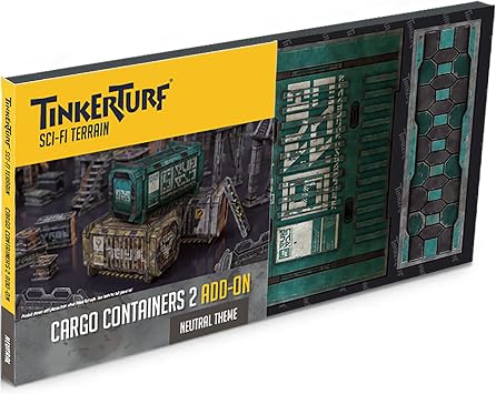 TinkerTurf Sci-Fi Terrain Cargo Containers 2 Add-On, 3 Containers Included, Neutral Theme, Modeular Design, Easy Storage, Virtually Limitless Setups
