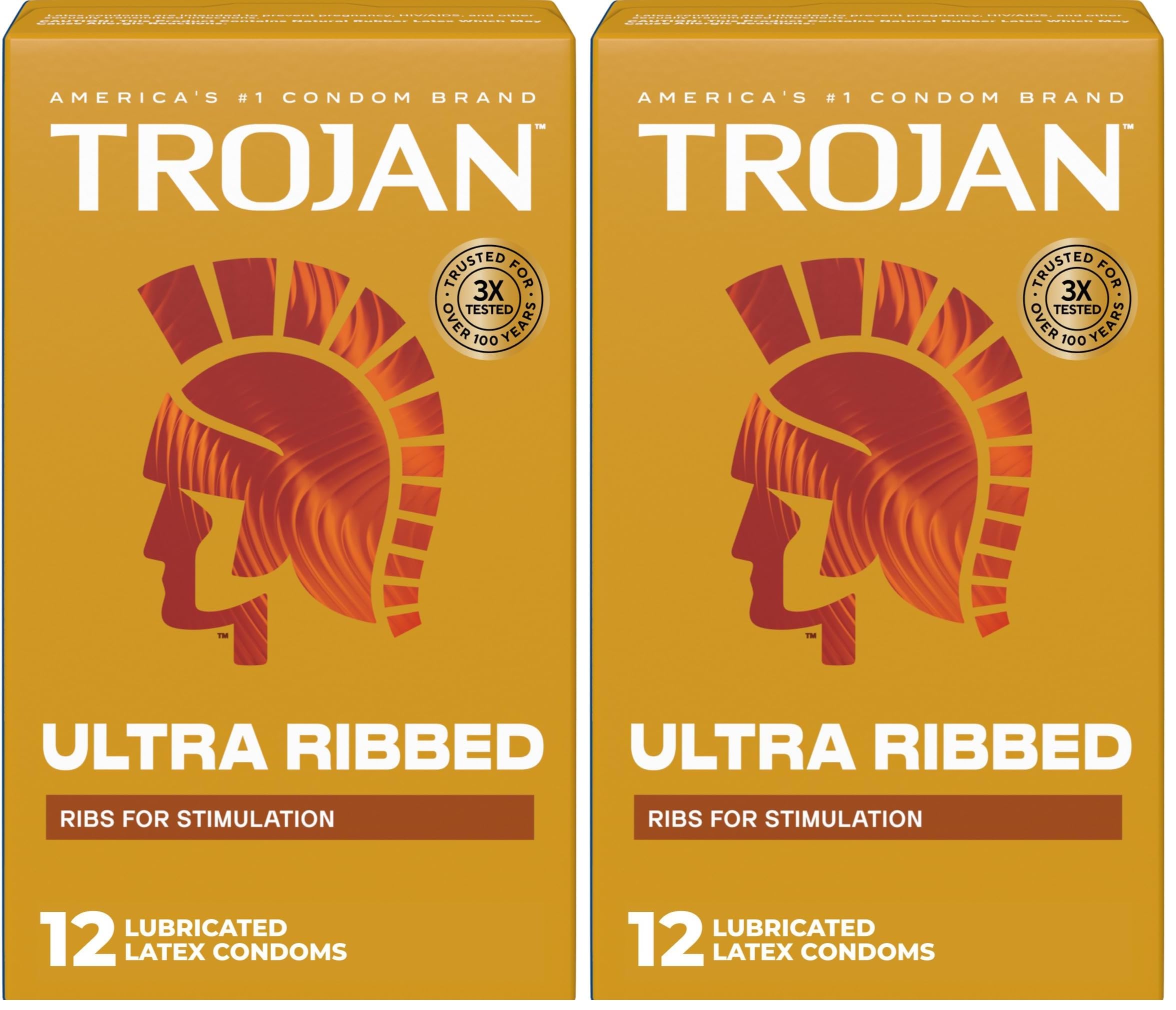 TROJAN Ultra Ribbed Premium Lubricated Condoms, 12 Count (Pack of 2)