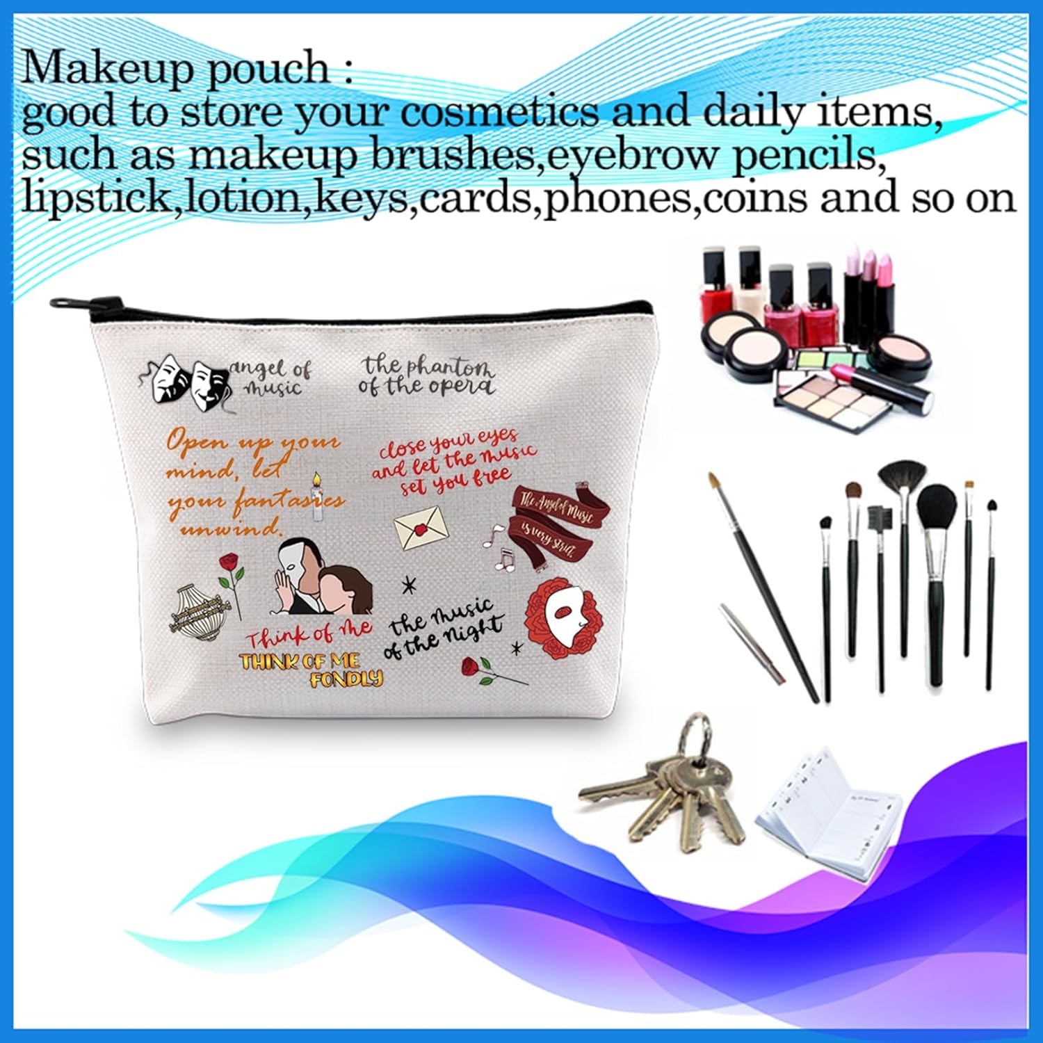 PXTIDY Opera Drama Inspired Makeup Bag Mask Cosmetic Bag Musical Theatre Lover Gift - Image 3