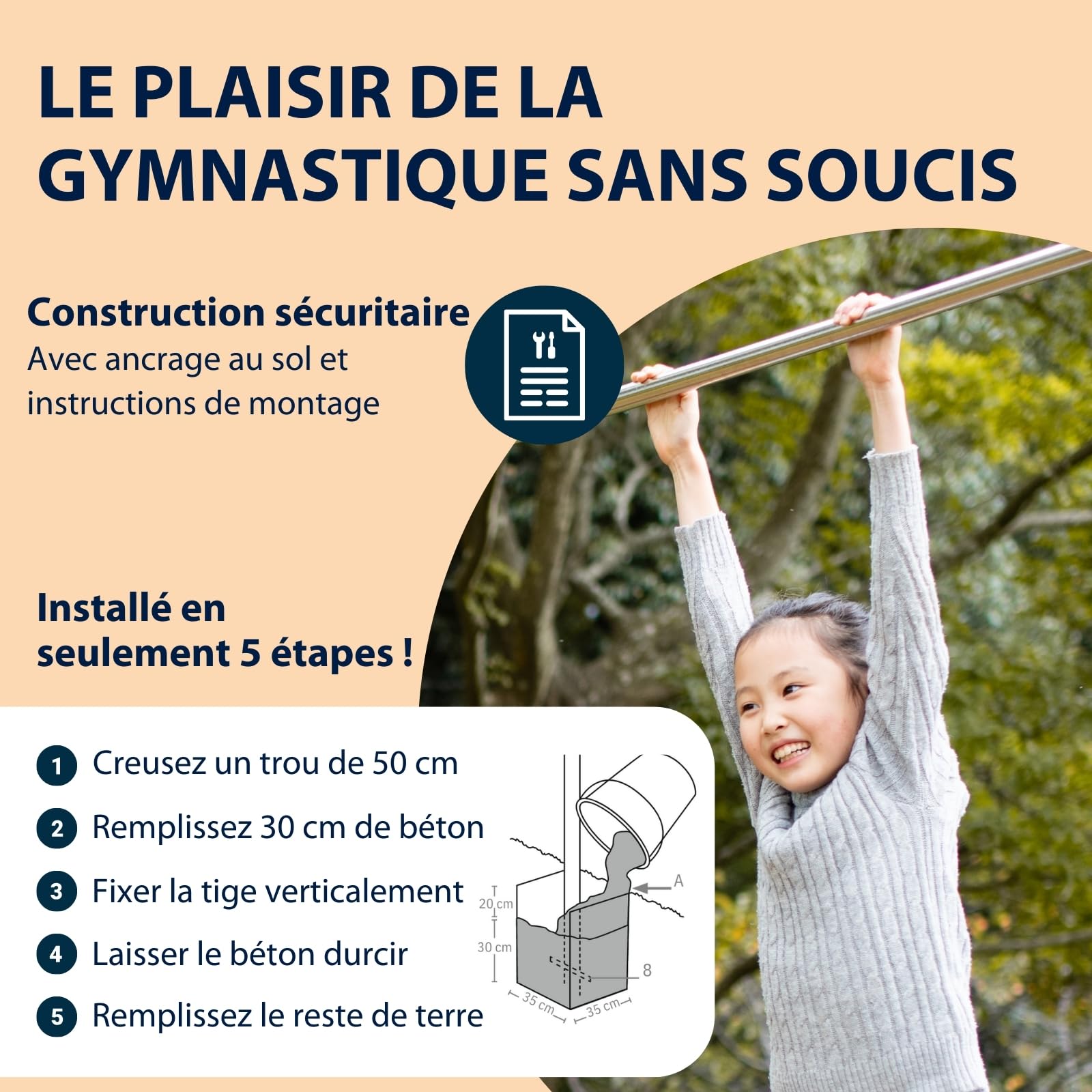 HUDORA Barre de gymnastique Fabian Standard/Pro - Barre simple/double d'extérieur pour enfants & adultes - Barre de fitness résistante réglable en hauteur sur 4 positions - Charge max. 100kg