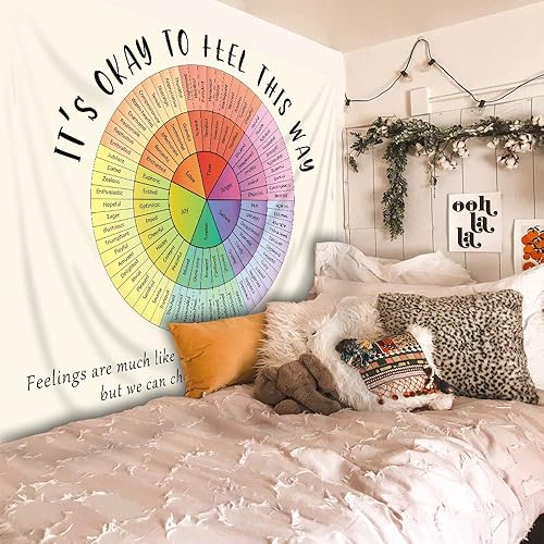 Miniatura 4 de Homewelle Tapiz de rueda de sentimientos, arte de pared colorido para el aula de niños, 59 pulgadas de ancho x 51 pulgadas de alto, tabla de