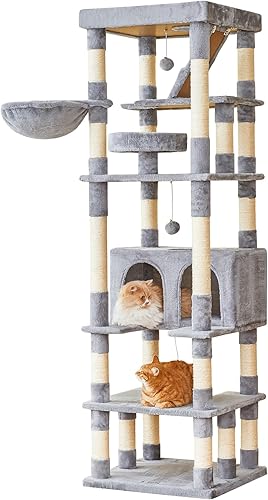 Miniatura 10 de MWPO Árbol grande para gatos de 74.8 pulgadas con postes rascadores cubiertos de sisal y condominio, torre alta para gatos, muebles de