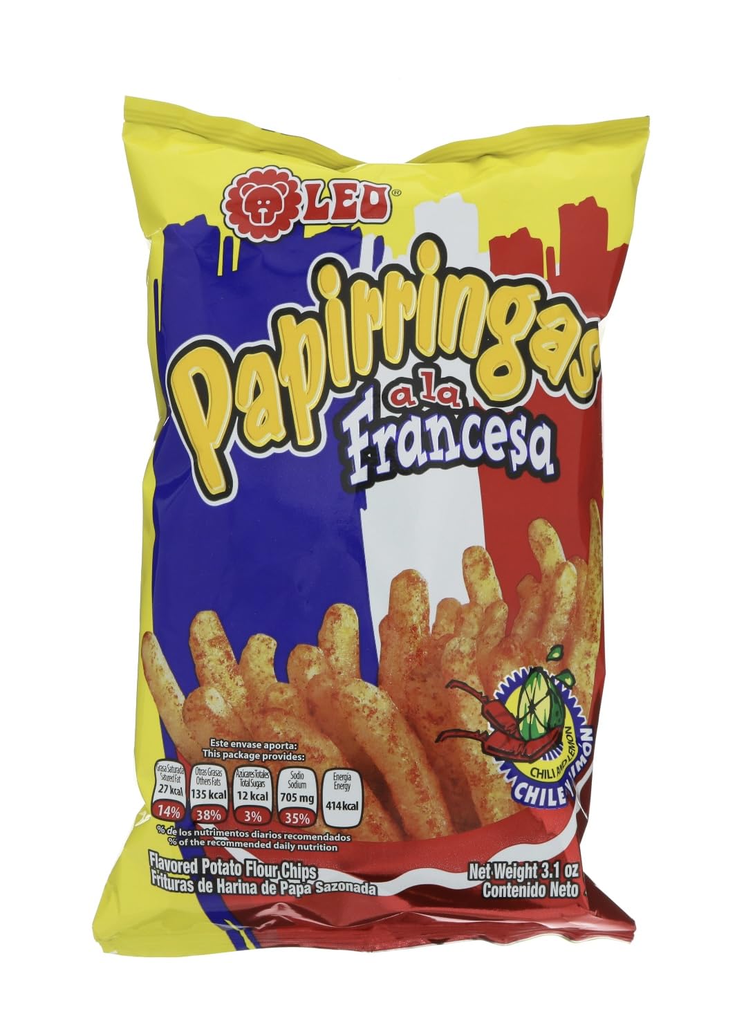 Leo Chile Y Limon Papirringas a La Francesa mexican chips 3.1 oz. box of 3