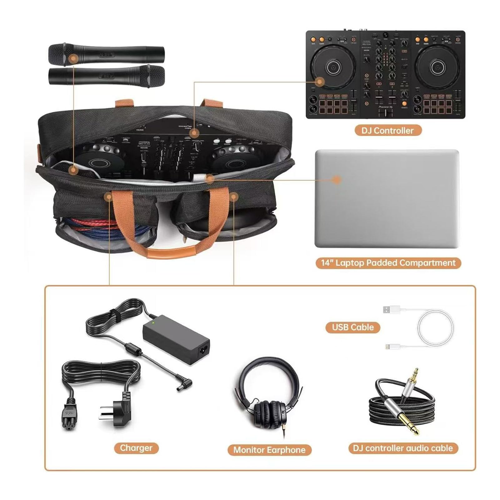 Borsa Controller DJ, Custodia da Trasporto 22x7x11.5in con Tracolla, Imbottitura in Schiuma, Facile Trasporto, Conservazione Comoda, Facile Accesso, Adatto per DDJ FLX4, SB3, SB2, 400, RB DJ