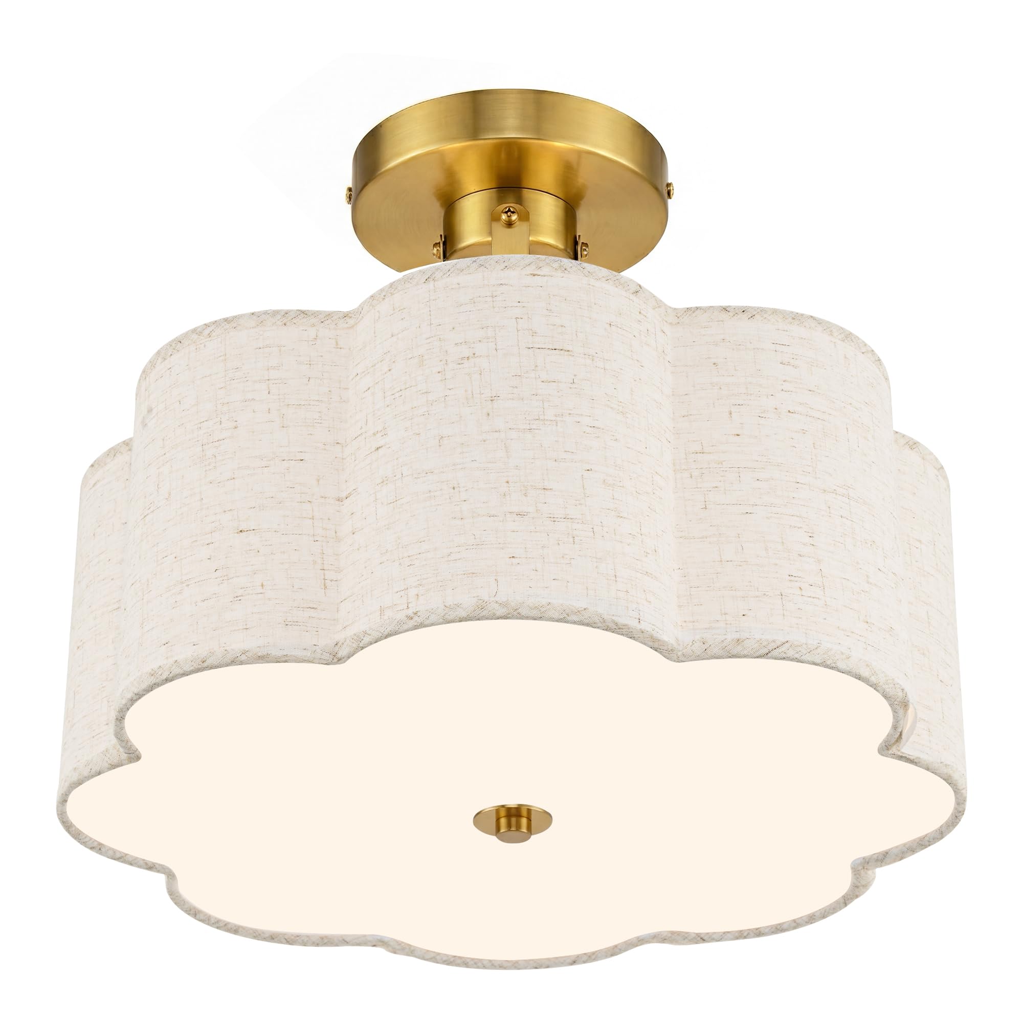 Photo 1 of AUTELO 12.6 Inch Semi Flush Mount Ceiling Light,3-Light Brushed Gold Modern Ceiling Light with Flower-Shaped White Fabric, Kitchen Ceiling Light for Bedroom Hallway, C2507 BGS-8