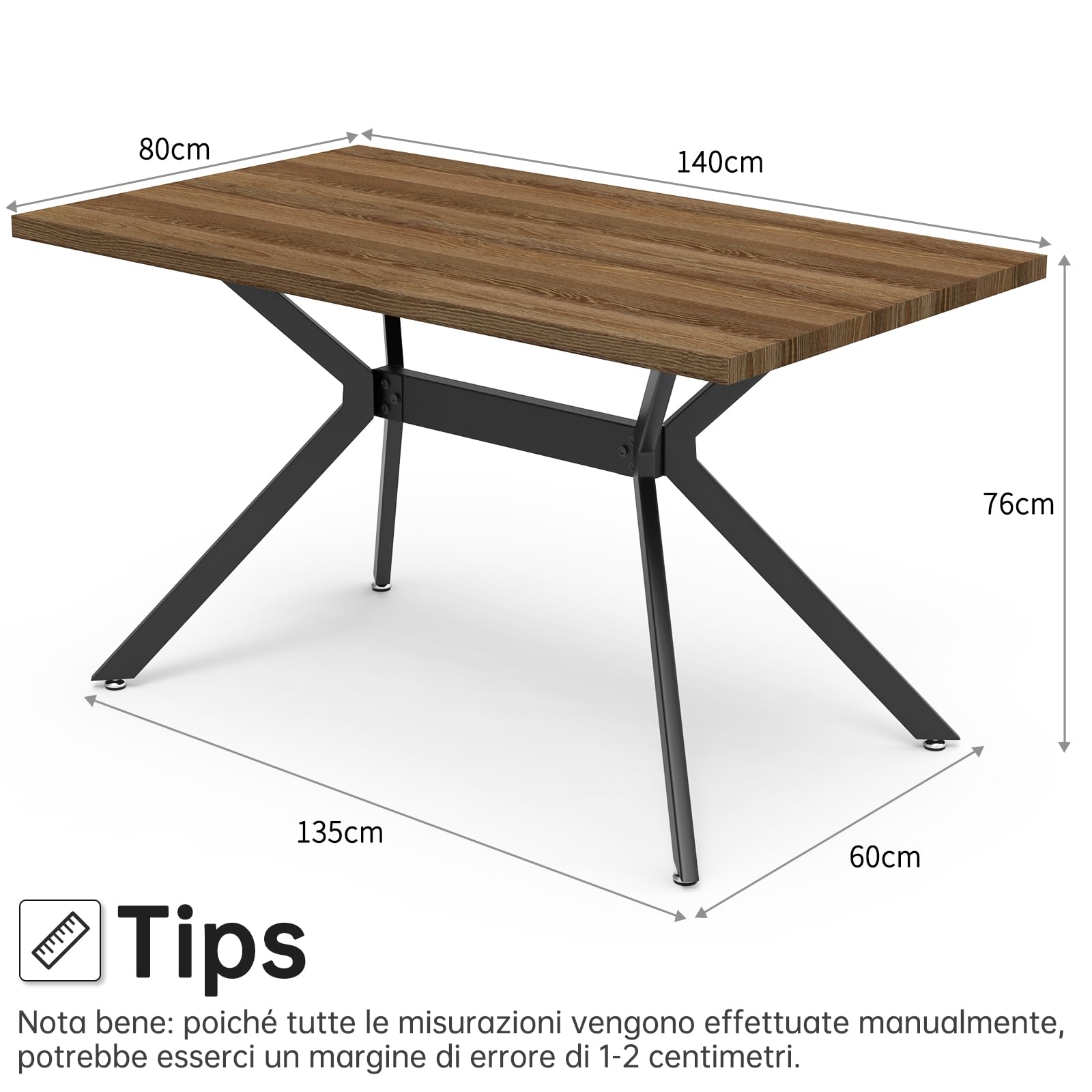 LEWE Set tavolo e sedie da pranzo,Tavolo da Cucina rettangolare in legno 140 x 80 x 76 cm，con 6 Sedie imbottite in Velluto per Cucine per Cucina, Soggiorno, Sala da Pranzo(Legno Scuro+Grigio scuro)