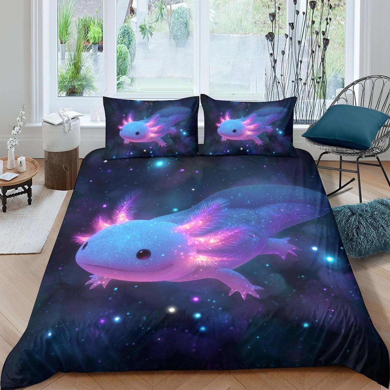Ctjqhvkz Style-7 3D Printed Neon Axolotl Fitted Sheet Microfiber Soft Breathable Galaxy Space Mattress Cover For Bedroom Dorm Decor Single（135X200cm）