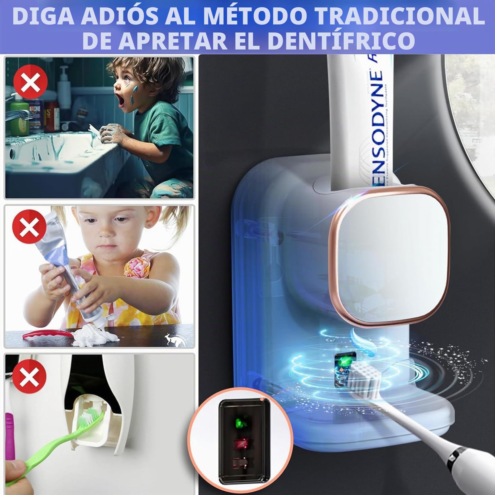Dispensador de pasta de dientes Kingderoom, eléctrico mural, para niños y adultos, con sensor de pared, blanco