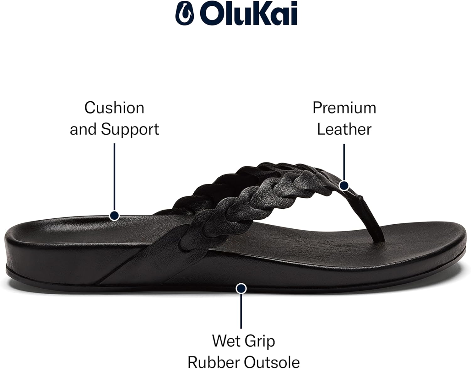 OLUKAI Lei Women's Beach Sandals, Versatile Leather Flip Flops, Soft Straps & Unique Design, All-Day Comfort & Support - Image 5