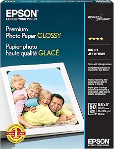 Epson Premium Photo Paper GLOSSY (8.5x11 Inches, 50 Sheets) (S041667),White
