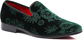 SPK35 Men's Vintage Velvet Flower Designer Dress Loafers Slip On Shoes Classic Tuxedo Dress