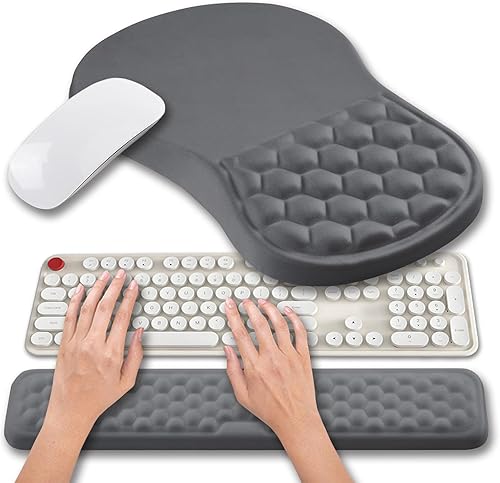 Miniatura 20 de Hokafenle Juego de alfombrilla de mouse ergonómica 2 en 1 con soporte para muñeca y reposamuñecas para teclado de computadora, con diseño de gel