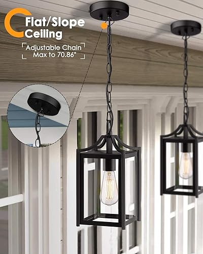 Miniatura 5 de Juego de 3 luces para exteriores, juego de 3 lámparas a juego, farol de pared al aire libre y lámpara colgante colgante, acabado negro con pantalla