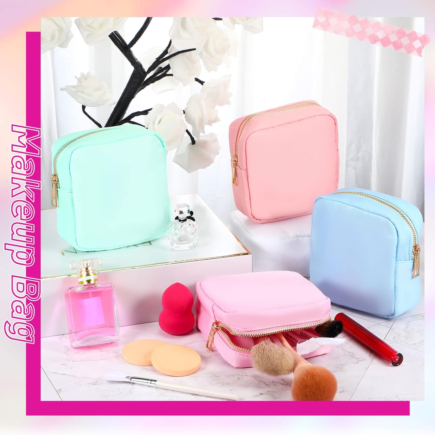 Sweetude 6 Pcs Nylon Makeup Bag Travel Nylon Pouch Zipper Cosmetic Bag for Purse Women Girls Organizer Makeup Pouch for Valentine Birthday Wedding Mother's Day Graduation Gifts(Mini,Assorted Color) - Image 7