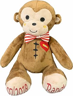 Baby Heart Surgery Gifts - Personalized - Gift Wrapped Free - Scar Buddy CHD Awareness Brown Monkey Stuffed Animal - Heart Warrior Gifts