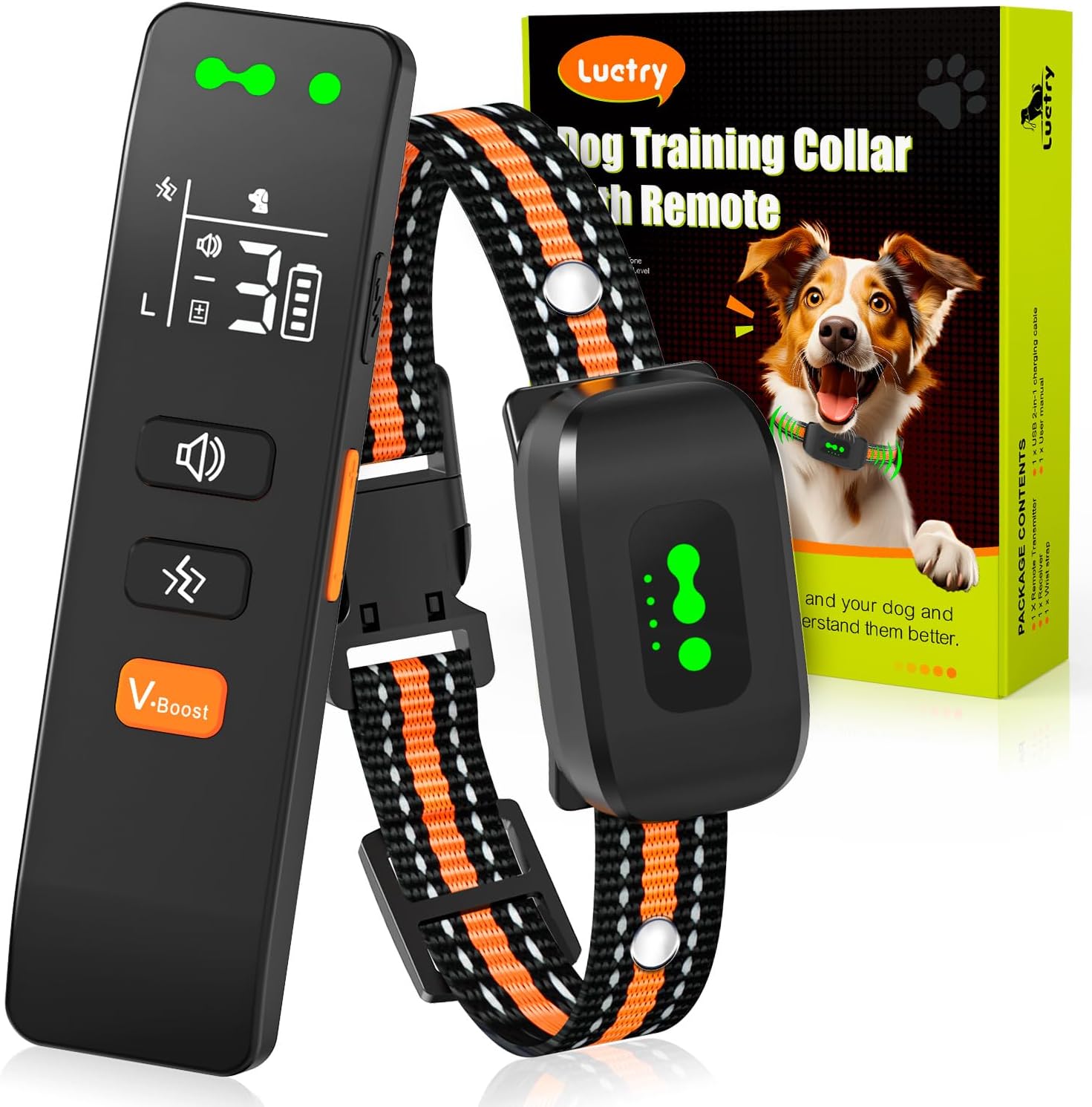 Dog Training Collar with Remote, 3300Ft Anti Bark Collar for Dogs, IP67 Waterproof, Sound & Vibration Training Modes with Safety Lock USB Rechargeable Dog Collar for 8-100lbs Dogs