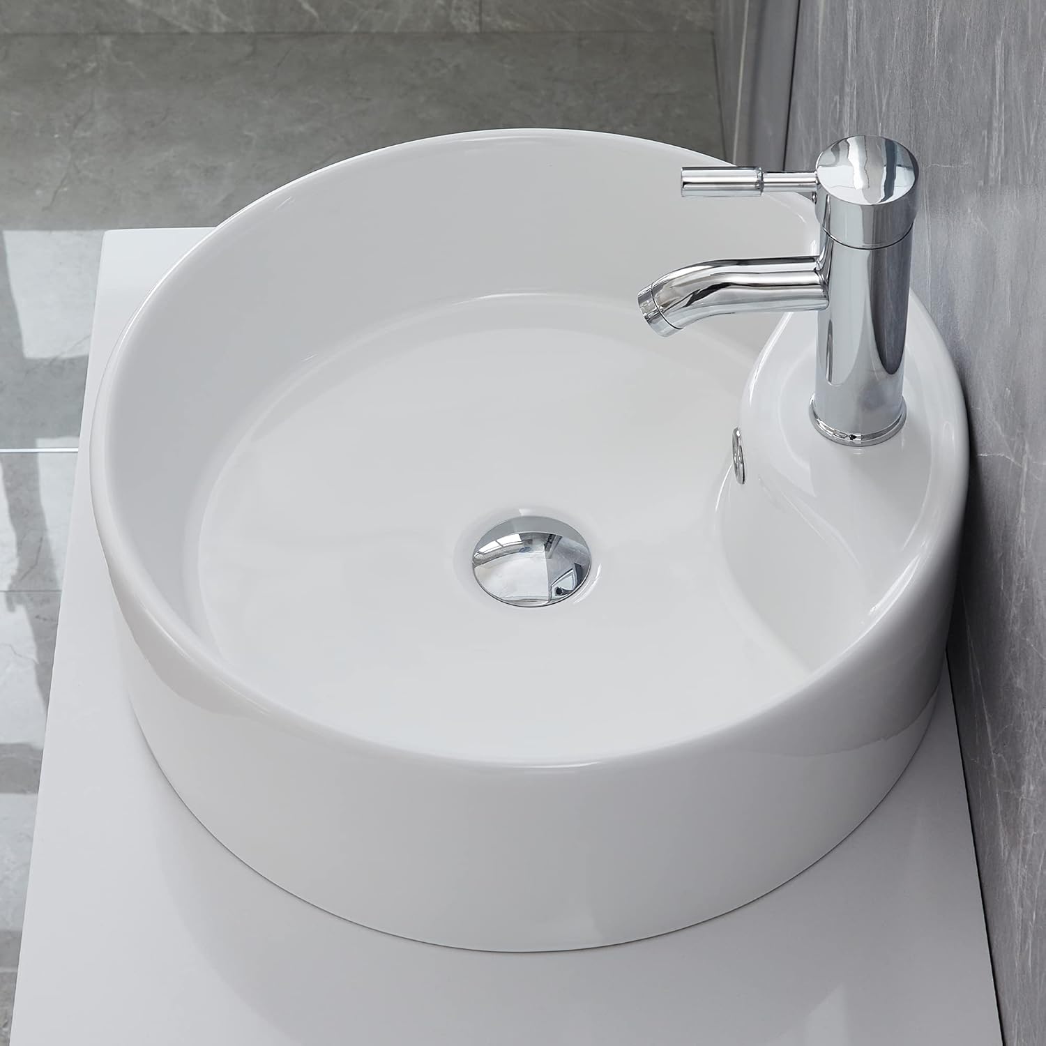 Buу 1 gеt 1 DecorVella 18.3x18.3x6.3 Inch Bathroom Vessel Sink with Faucet and Pop Up Drain, Round Above Counter White Porcelain Ceramic Bowl Basin, Overflow Type