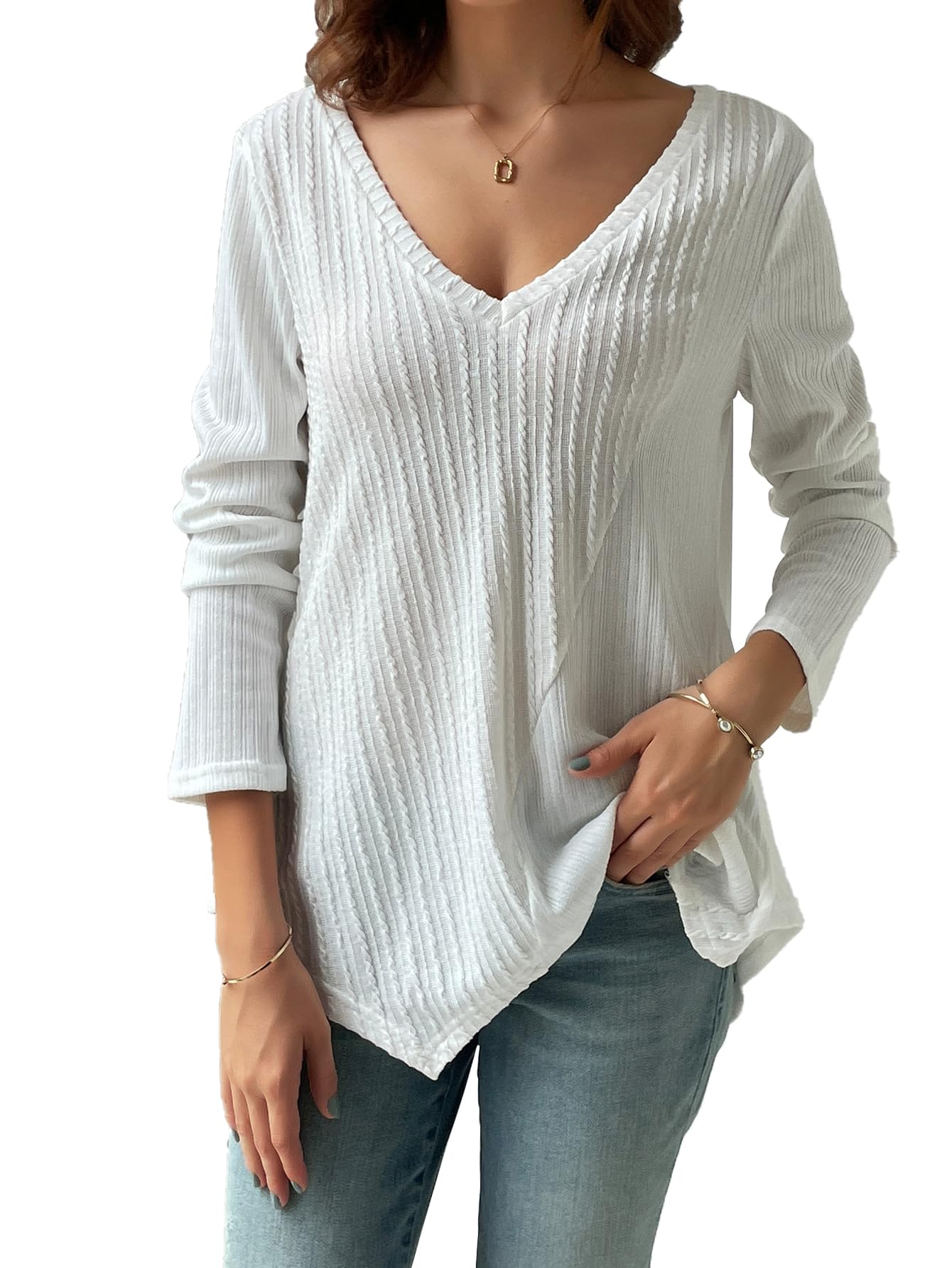NORACORAWomen's Long Sleeve V Neck Loose Casual Lightweight Tunic Tops