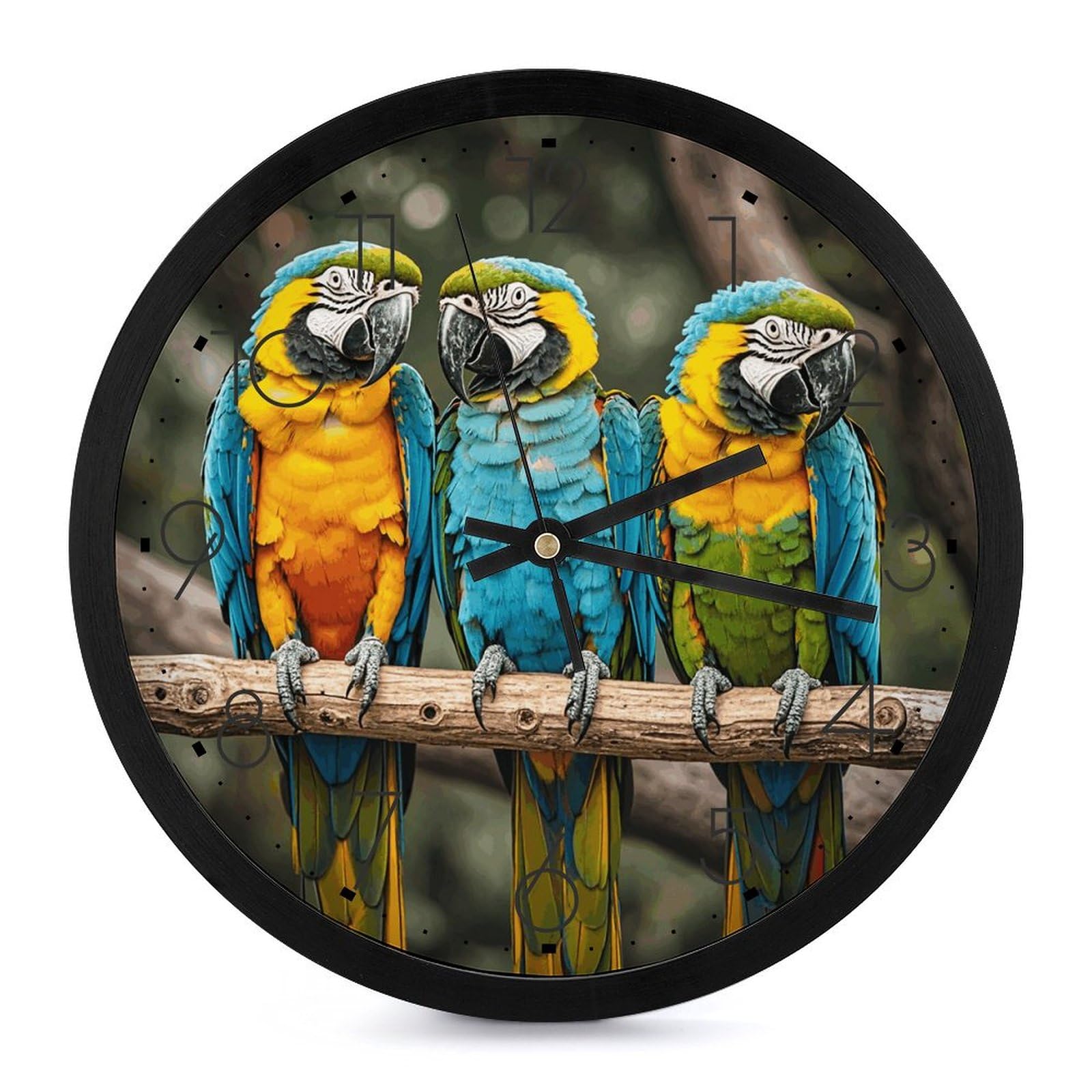 Horloge murale 25,4 cm silencieuse avec trois perroquets imprimés à pile