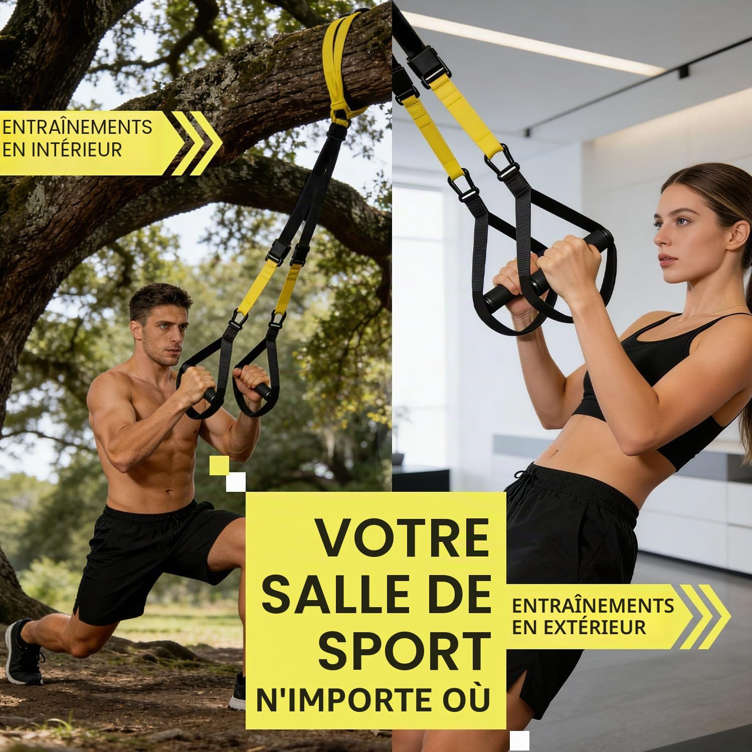 Sangle de Suspension d'exercice de Suspension Sangle Fitness Kit pour Musculation Multifonction Kit Entraînement Stretch chez Home Gym Sling Trainer Kit d'entraînement