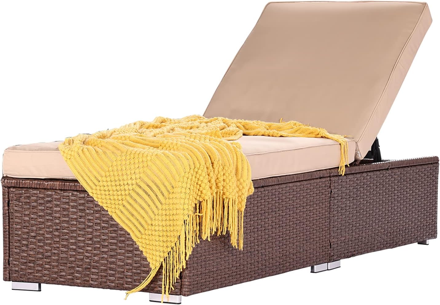 SUNVIVI OUTDOOR Paito Chaise Lounge, 1 Piece, Brown Wicker