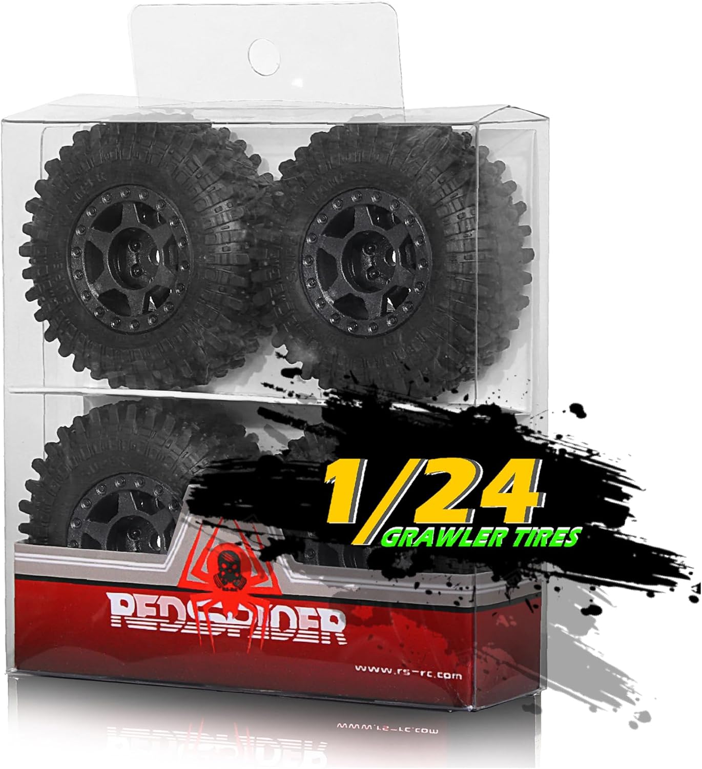 REDSPIDER 1.0 Beadlock Wheels and Tires Set（4pcs） 1.0 Crawler Tires 55 * 20mm Plastics 1.0 Wheel Lightweight Design 1/18 1/24 RC Crawler Tires for SCX24 TRX4M FMS FCX24 FCX18 AX24 (at Tires)