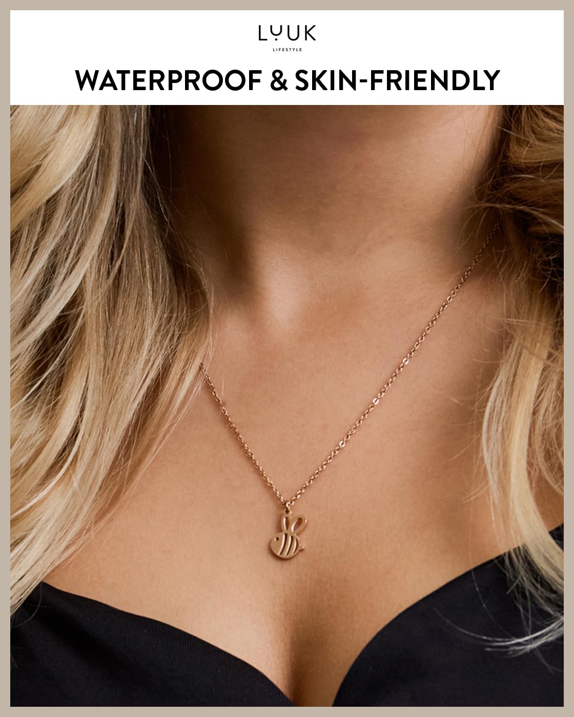 LUUK LIFESTYLE Collana con ciondolo diverso e acciaio inossidabile 50 cm, con carta HAPPINESS, idea regali donna, lei, ragazza, compleanno, portafortuna, gioielli elegante, argento, or, rosa
