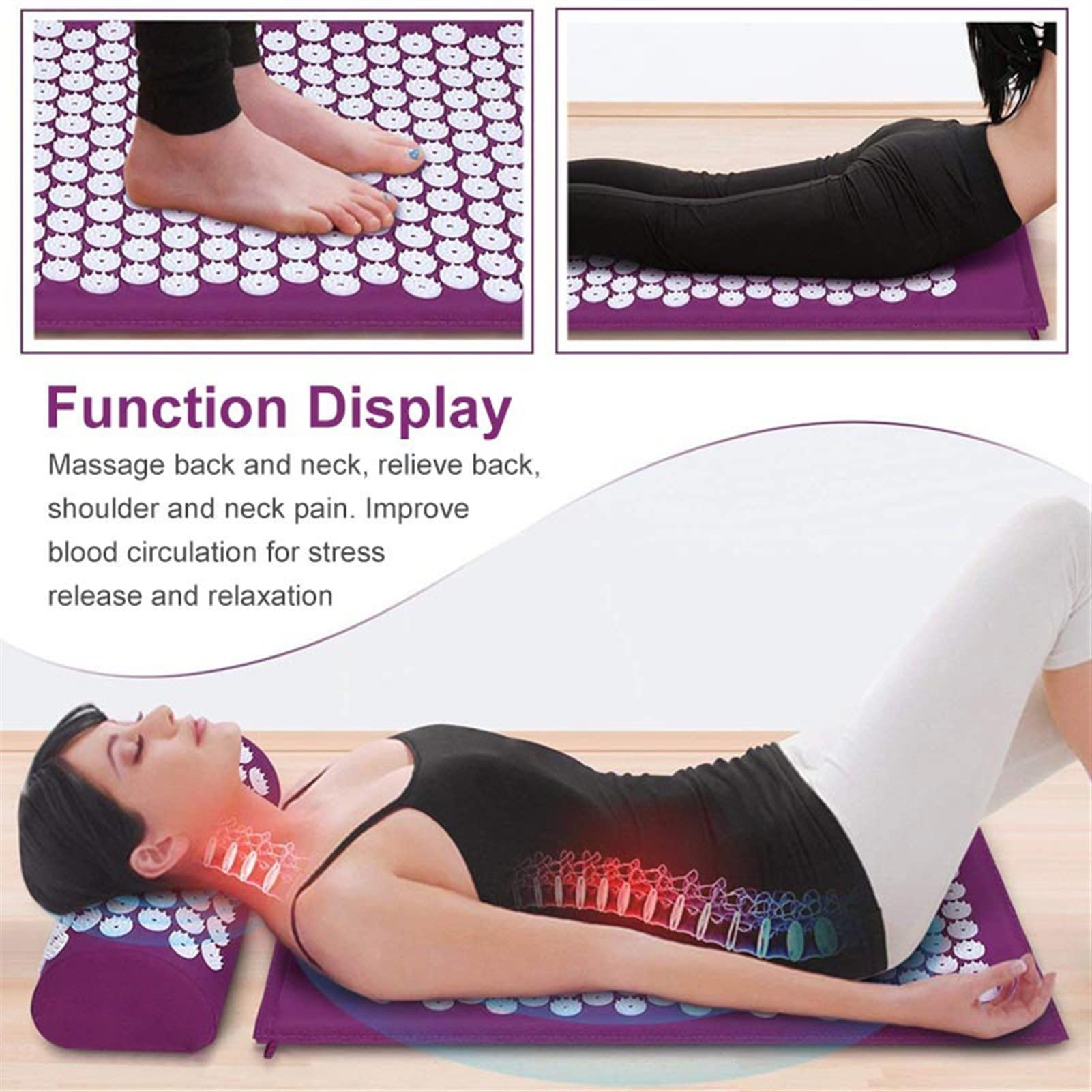 DieffematicYJD Tapis De Sport Tapis de Massage à Tapis d'acupressure et Oreiller Soulager Relax Relax Muscles Tapis de Yoga antidérapants Tapis d'acupuncture Coussins Applicateur (Color : Green)