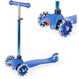 Kids Mini Kick Scooter Toy w/Light-Up Wheels, Height Adjustable T-Bar, Foot Break - Blue