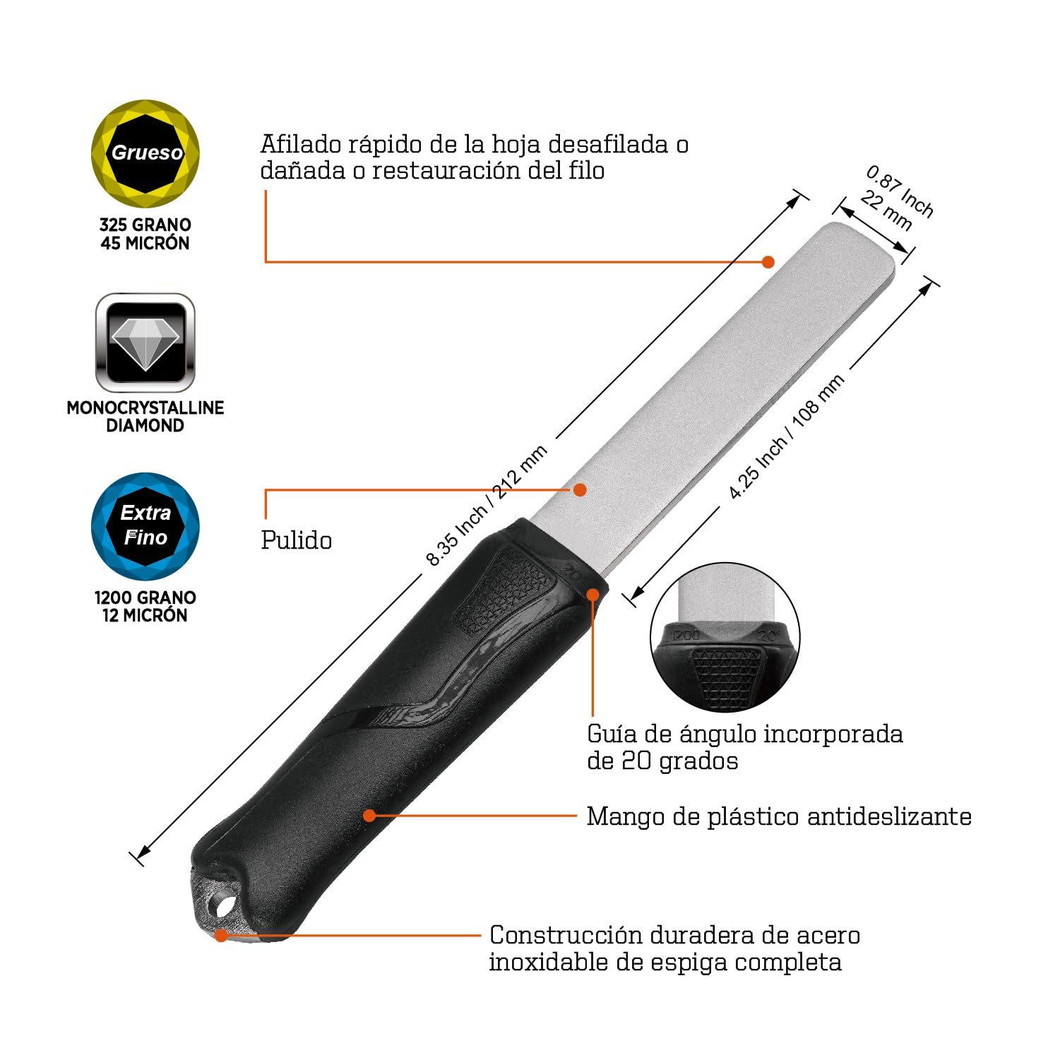 SHARPAL 121N Afilador de piedra de afilar diamante de doble grano para afilar cuchillos, hacha, cuchilla cortadora de césped, tijeras de jardín, cinceles, palas, taladros y todo el borde de la hoja