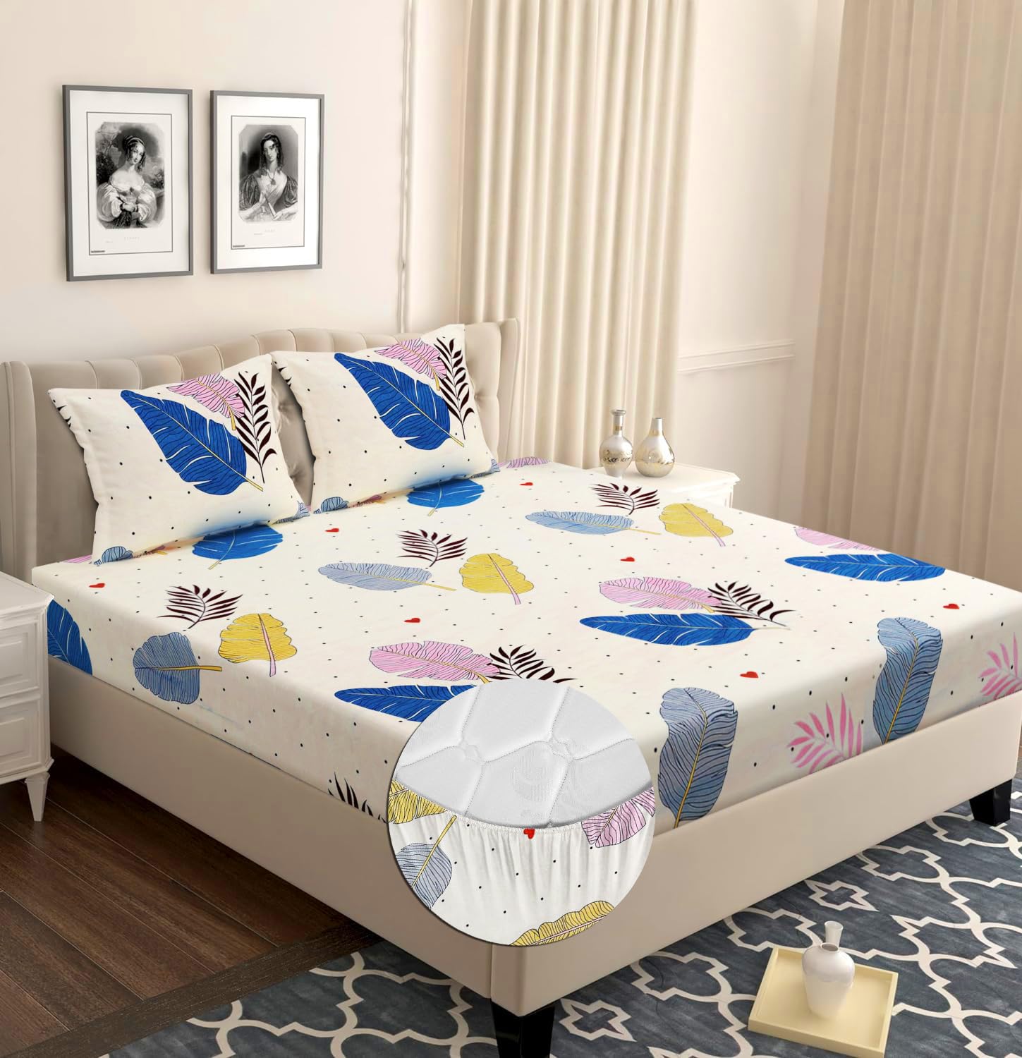 BSB HOME Kingston Collection Super King Size Bedsheets with 2 King Size Pillow Covers| Luxury Soft Sheets (3Pcs Set) |108X108 Inches (Multicolour), 160 Tc, Cotton