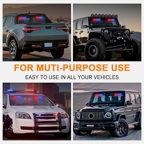 Miniatura 6 de YXNXLIGHT Luz estroboscópica 2 en 1 para tablero de emergencia, 2 x 8 pulgadas, 24 luces LED para interiores delanterostraseros, barra de seguridad