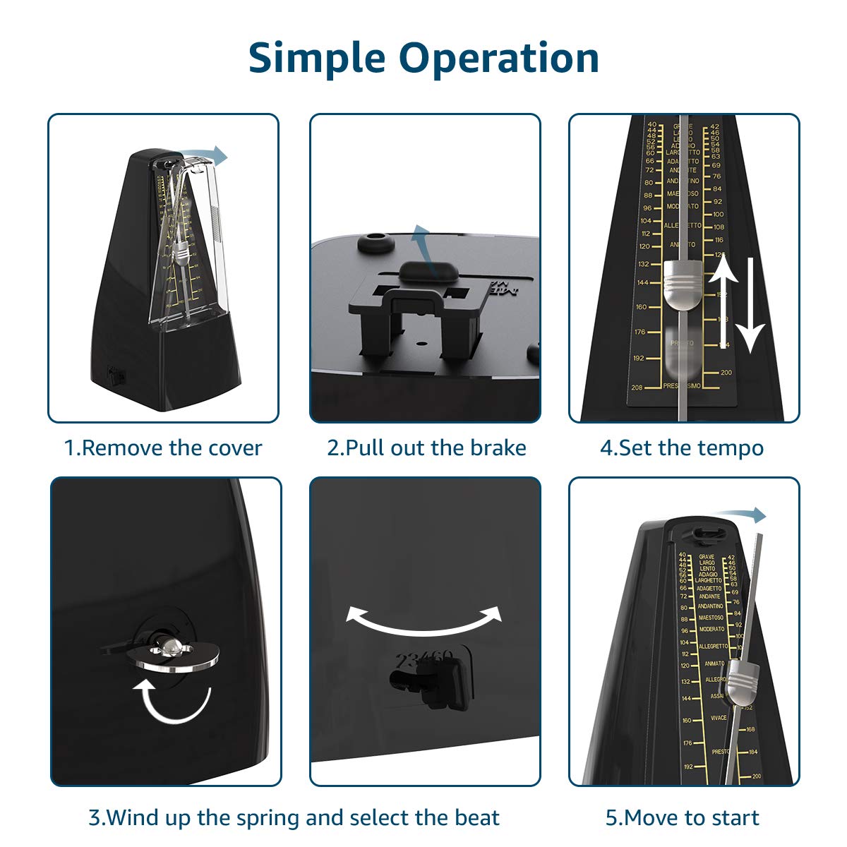 Metronomo Meccanico SOLO Con Campana - Preciso E Forte, Per Pianoforte, Chitarra E Altri Strumenti - Foto 2