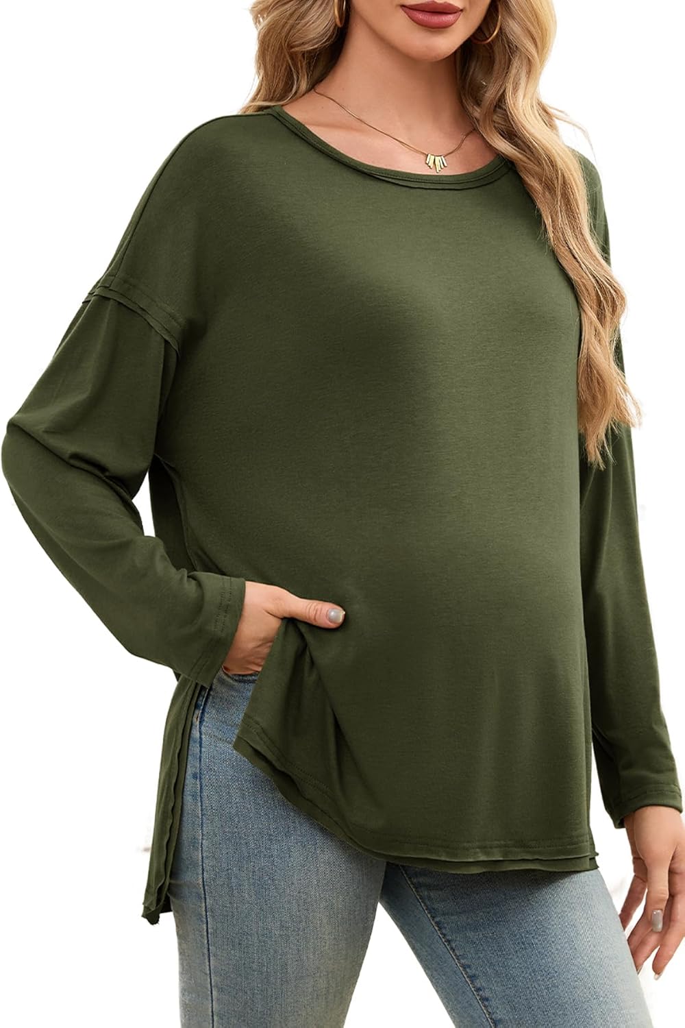 Smallshow Women's Long Sleeve Maternity Shirts Loose Tunic Pregnancy Tops