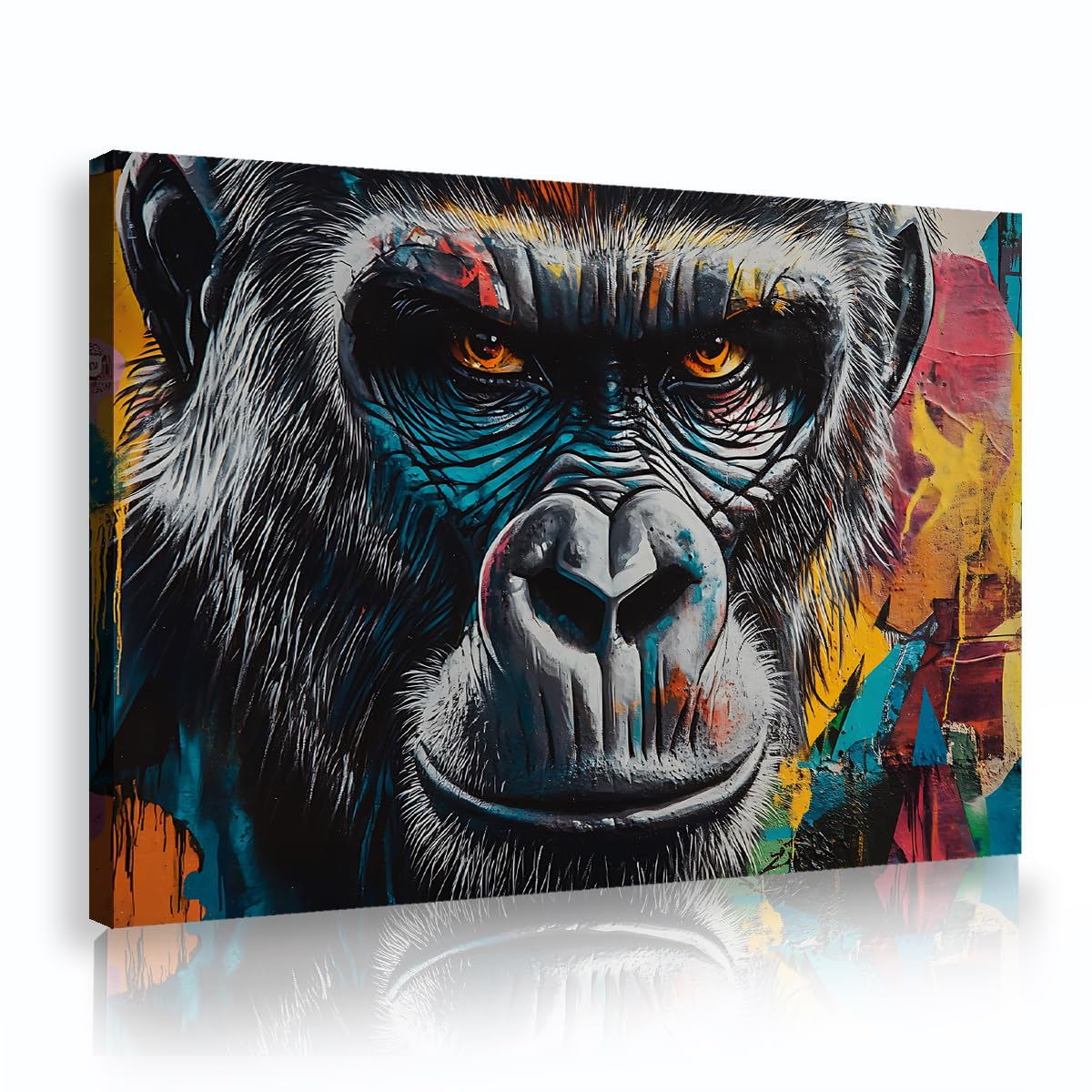 SHENGPOSTER Graffiti styl graffiti goryl zbliżenie twarzy obraz na płótnie plakat do salonu estetyczna dekoracja domu gotowy do powieszenia 80 x 112 cm rama wewnętrzna