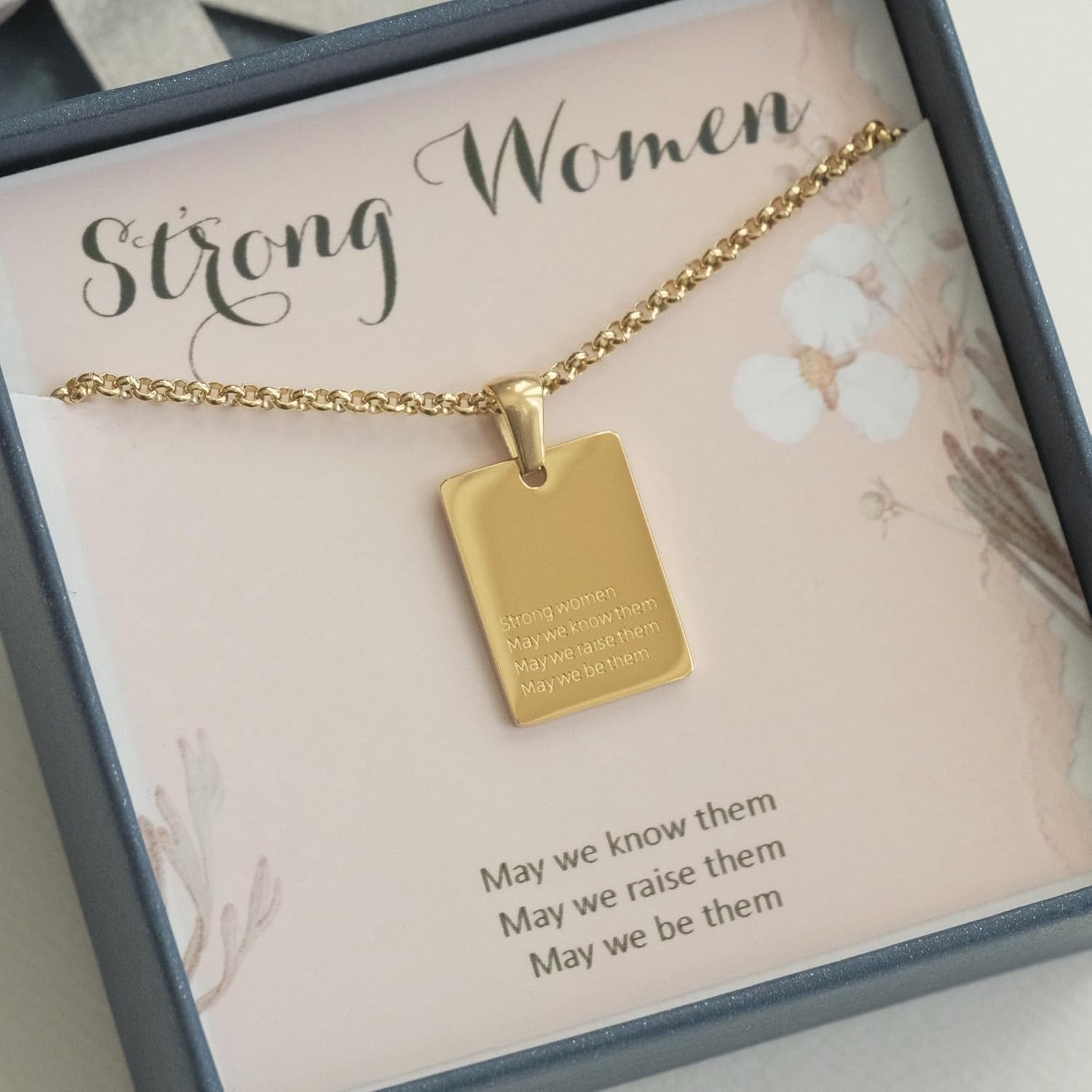 18k Gold Strong Women Quote Necklace, Inspirational Jewelry for Strong Women, Cancer Fighters, Mothers, Grandmothers, Cancer Survivor, Addiction Survivor, Single Mother