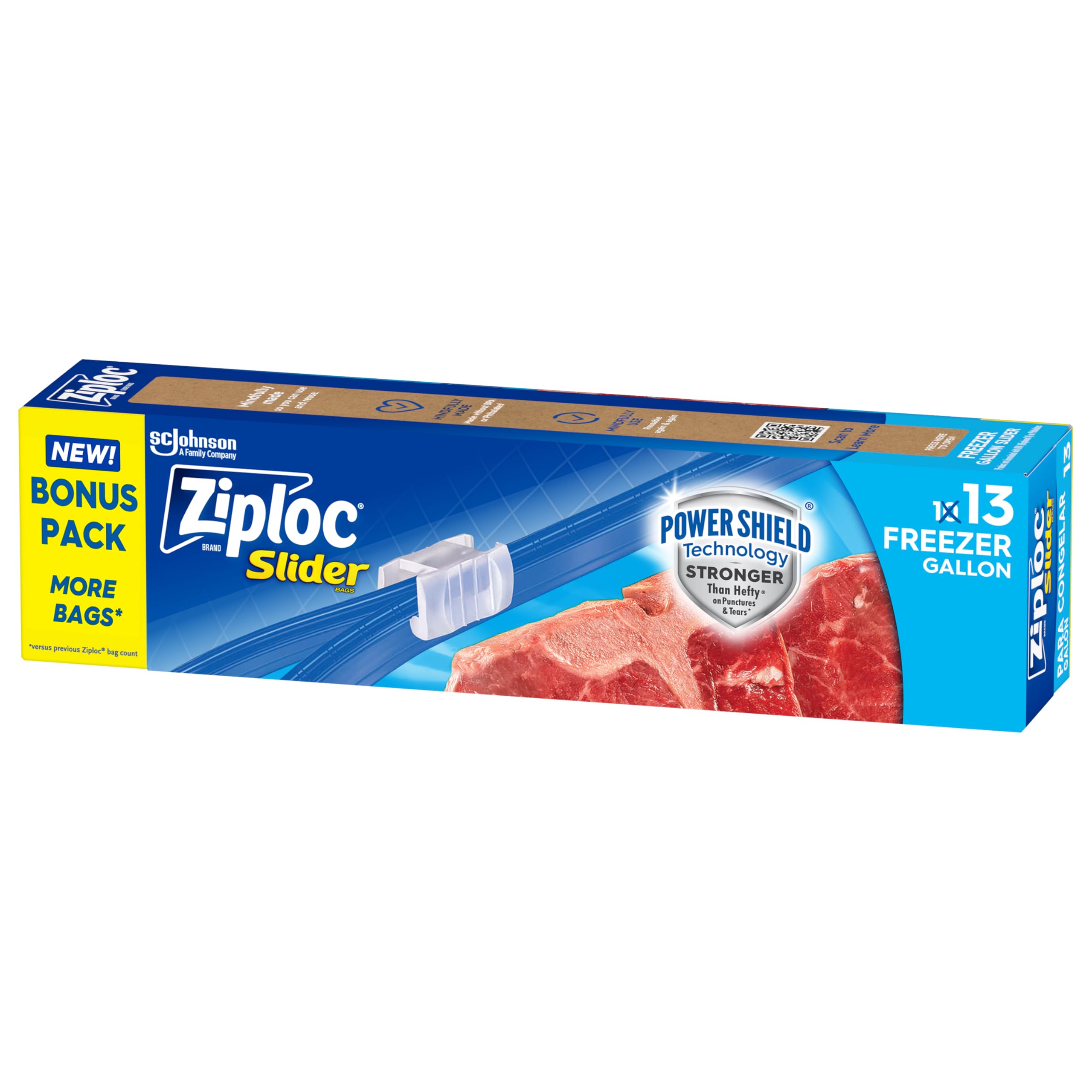 ziploc gallon food storage freezer slider bags, power shield technology for more durability, 13 count