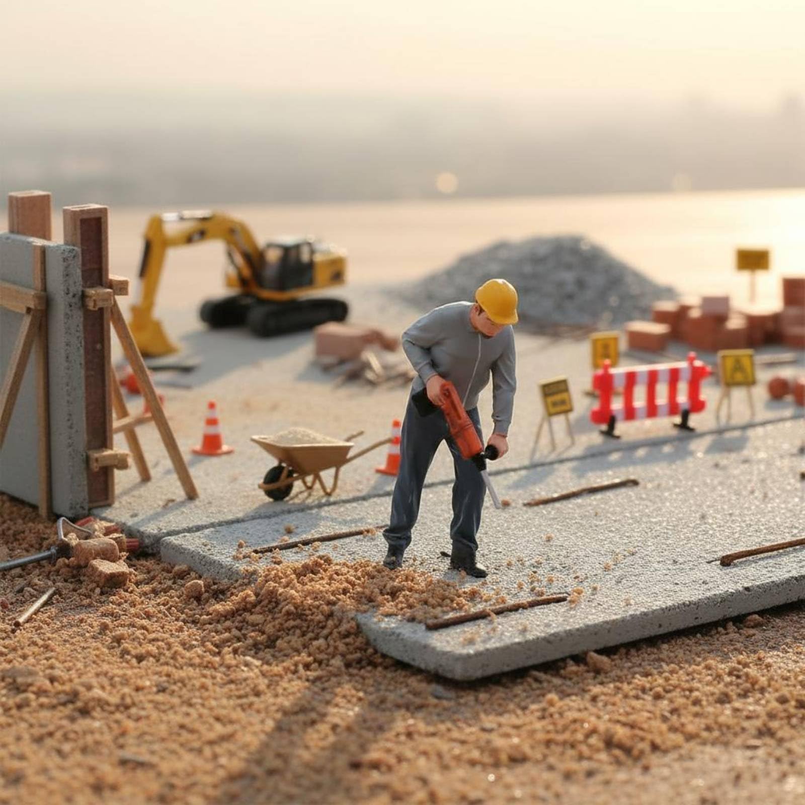 Figure da Cantiere Statuetta Miniatura Operaio Statico Modellino Scena Costruzione Resina Dettagli Dipinta a Mano Caratterizzata da Espressioni, Operaio Con Pala E Casco In Mano