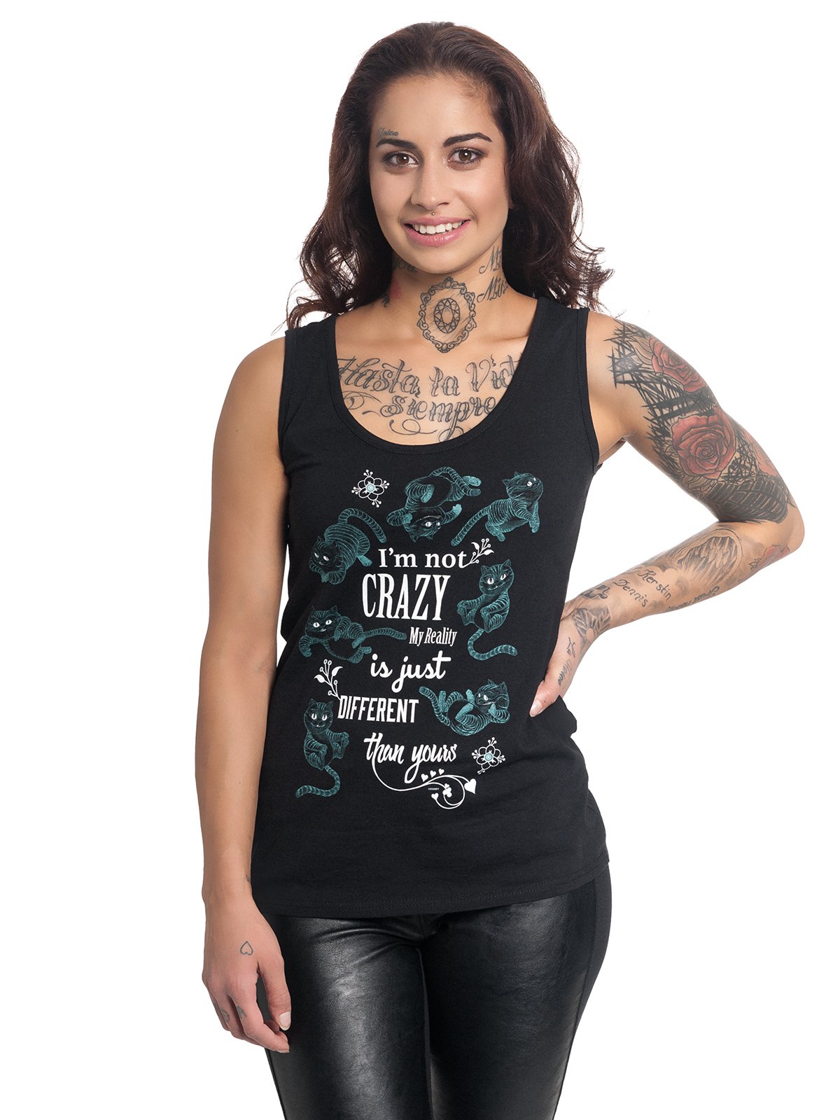 Alice in Wonderland Cheshire Cat - I'm Not Crazy Donna Top Nero Regular
