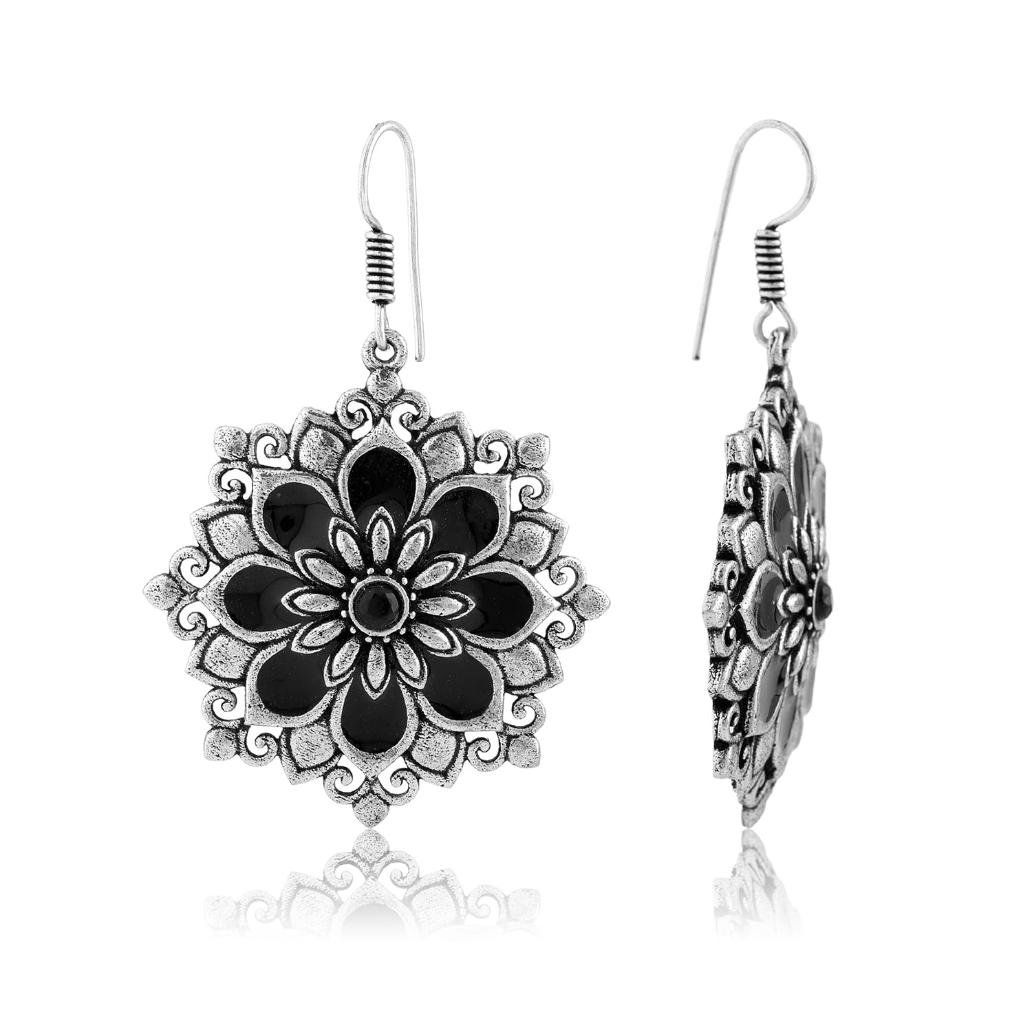voylla Phulwari Vanaratna Oxidised Dangle Earrings For Women, Floral Statement Ethnic Jewellery Gift for Women & Girls-picture-49