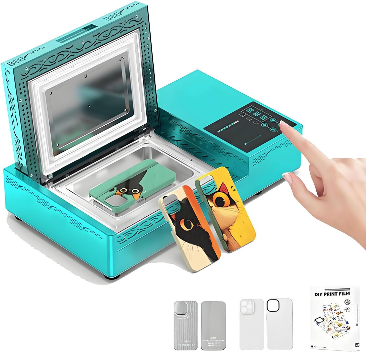 180°C Fast Heat Sublimation Kit, Professional 3D Phone Case Heat Press Machine, Phone Case Heat Press Machine with 2 Moulds for DIY Custom Cases OnlyMachine-300PCS