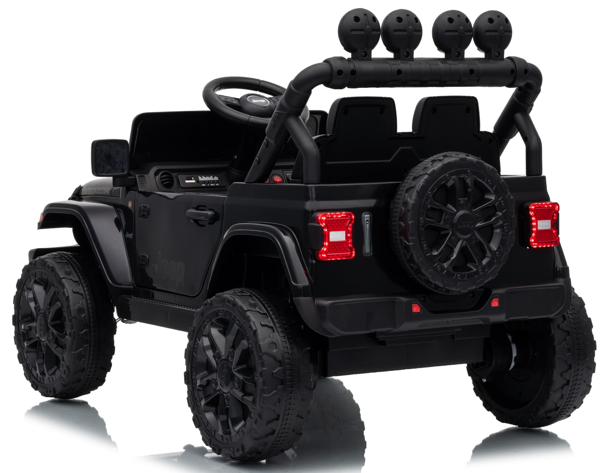 Jeep Wrangler Rubicon 12V Macchina Elettrica per Bambini con Licenza Ufficiale Due Potenti Motori Cintura a 5 Punti Ammortizzatori Telecomando Parentale Luci LED Musica Portata 30 kg Nero
