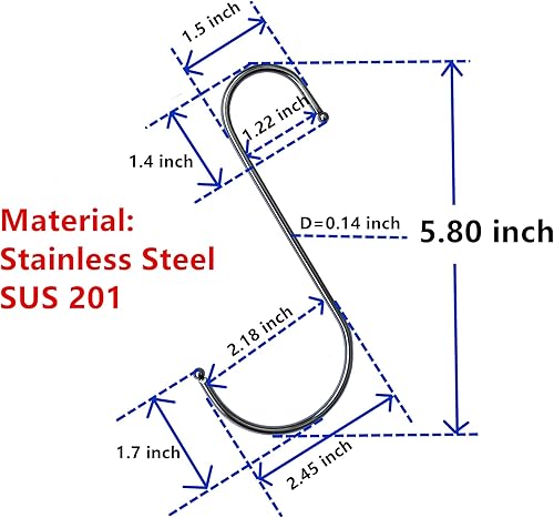 Miniatura 4 de Ganchos en S de metal para colgar (paquete de 12) de acero inoxidable grande de 6 pulgadas con tapón redondo antideslizante para armario, ropa,