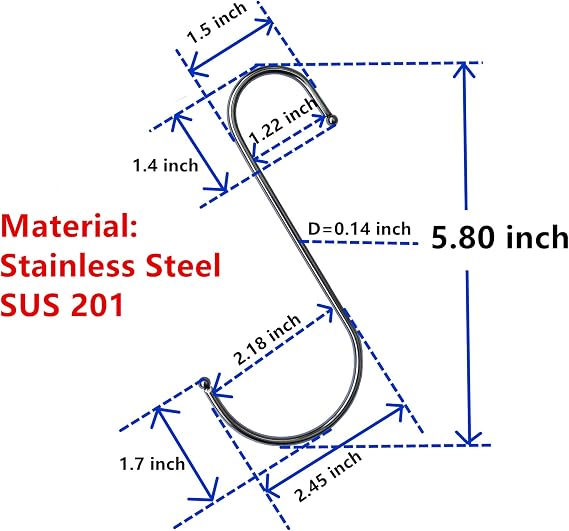 S Hooks Hanging Metal Hook (12 Pack) Stainless Steel Large 6 Inch with Round Stopper Non Slip for Closet Clothes Plants Cups Towels Tools Ornament (Silver)