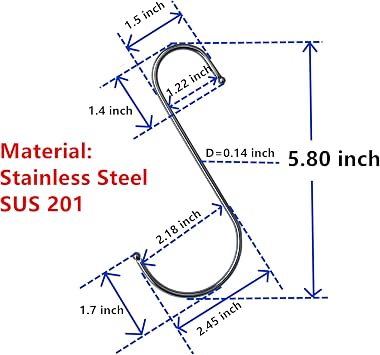 S Hooks Hanging Metal Hook (12 Pack) Stainless Steel Large 6 Inch with Round Stopper Non Slip for Closet Clothes Plants Cups Towels Tools Ornament (Silver)