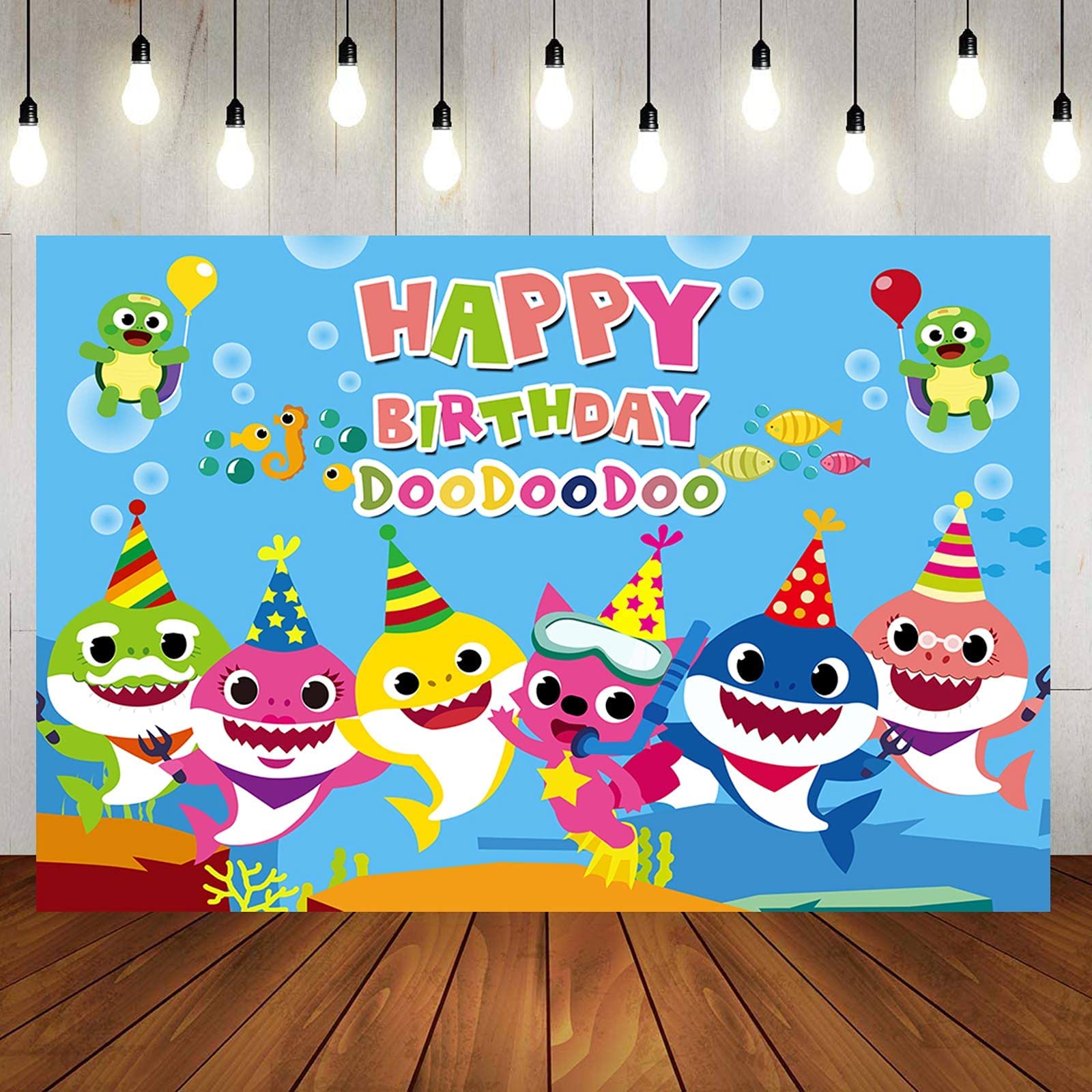 KASTWAVE Baby Shark Birthday Party Supplies and Decorations 5X3 FT Ocean Photo Background Banner Backdrop for Boy Girl Baby Shower Kids Bedroom Wall Decor Can be Used as Picnic Cloth, Curtain