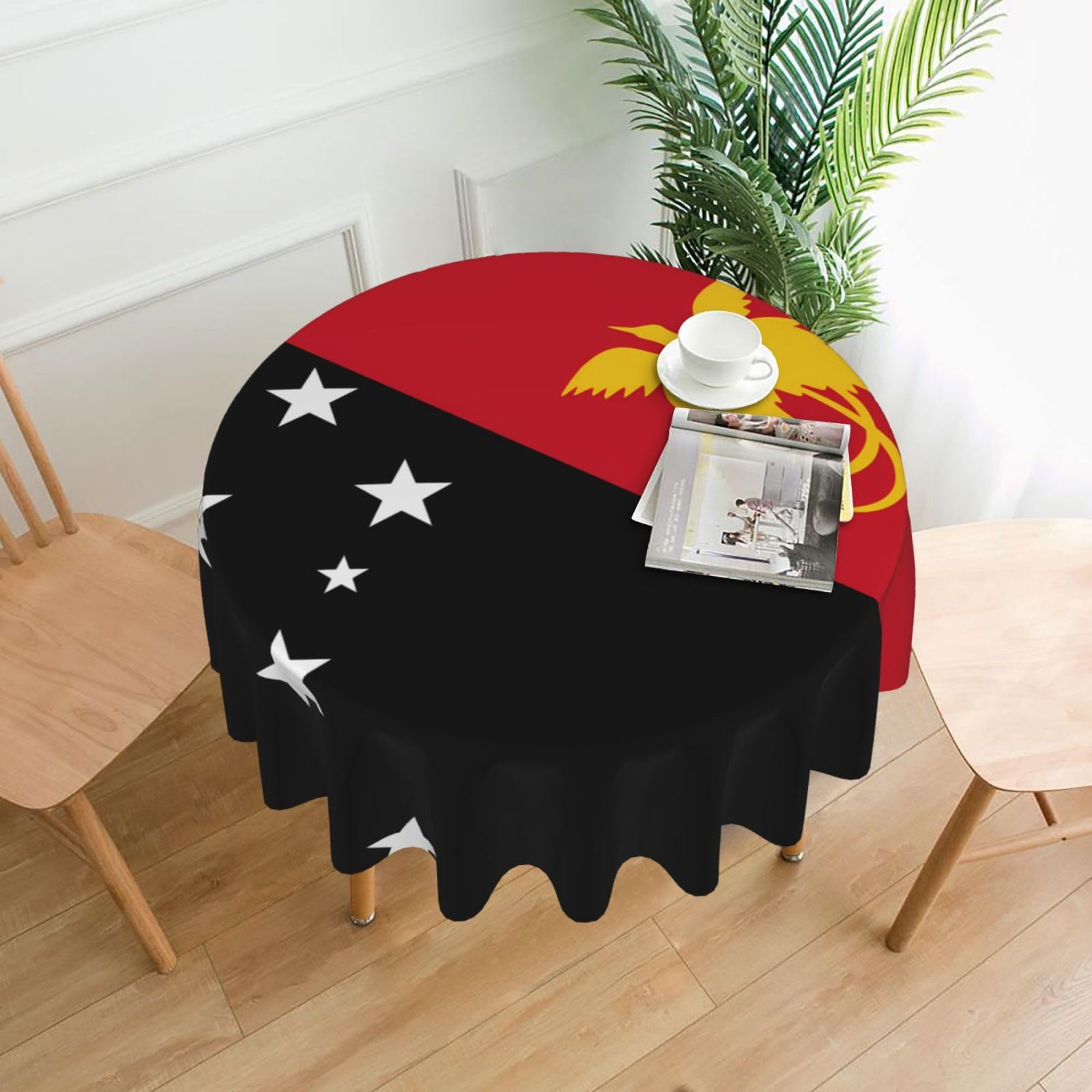 WZYWHJ Flag of Papua New Guinea Picture Round long tablecloth anti overflow and wrinkle resistant dining table cloth 60 inches