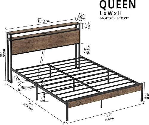 Miniatura 3 de IRONCK Base de cama, cama de plataforma con cabecera de almacenamiento de 2 niveles y tomas de corriente, estación de carga de puertos USB,