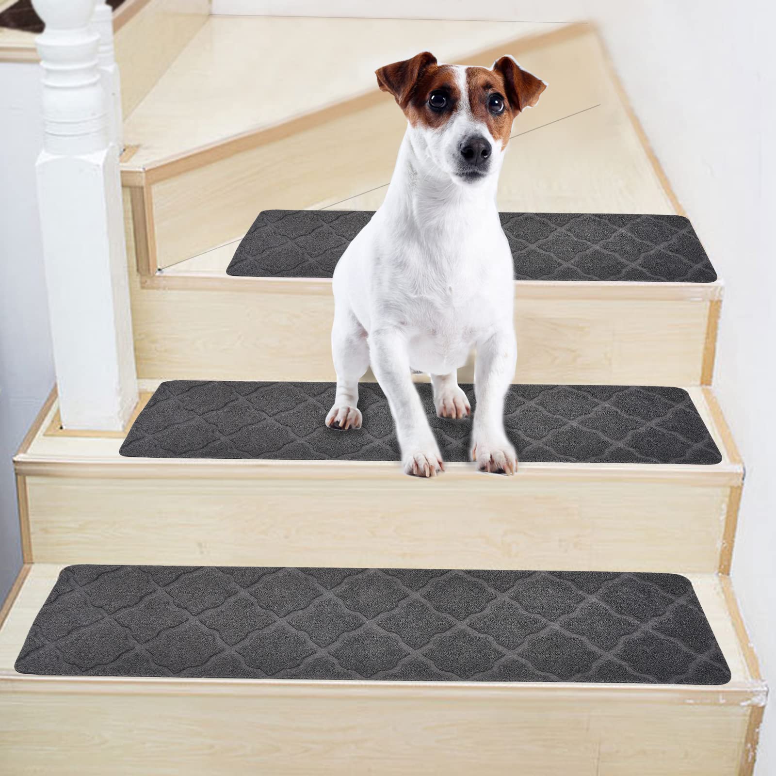 Weigudoc Tappetini per Scale Antiscivolo 76x20cm, Tappetini di Sicurezza Autoadesivo, 15 pezzi Pavimento Staircase tappeti per Bambini Anziani e Animali Domestici, grigio (Stile 1)